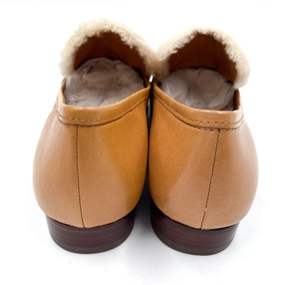 Tory Burch Jessa Shearling Loafers Caramel‎ Tan Leather Horsebit Sz 6.5 - Picture 7 of 10